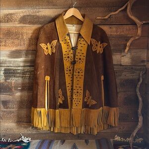 Vintage Leather Poncho with Butterfly Details